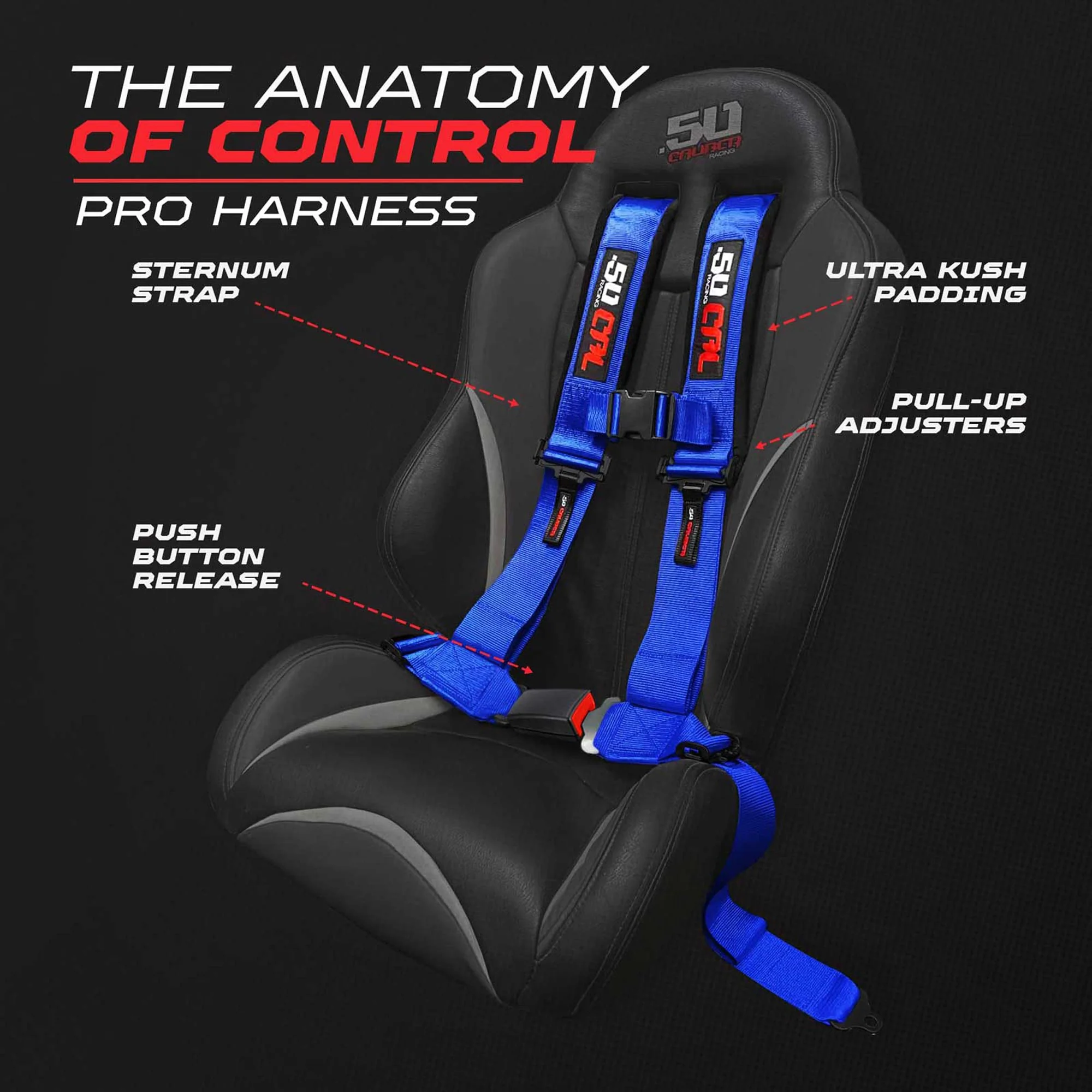 50 Caliber Racing 4-Point UTV Harness | Push Button Release + Sewn-In Pads + Black Hardware | 2" & 3" - Image 7