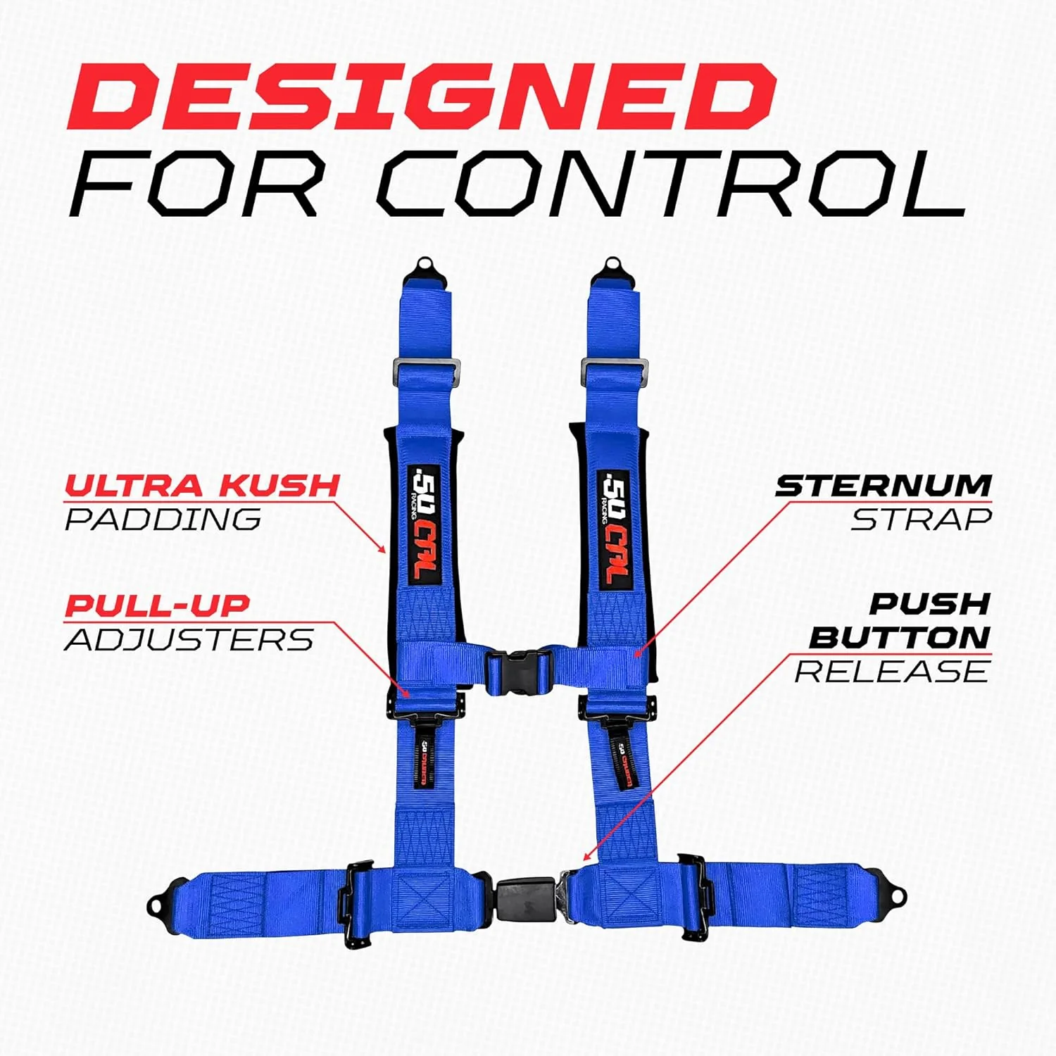 50 Caliber Racing 4-Point UTV Harness | Push Button Release + Sewn-In Pads + Black Hardware | 2" & 3" - Image 9
