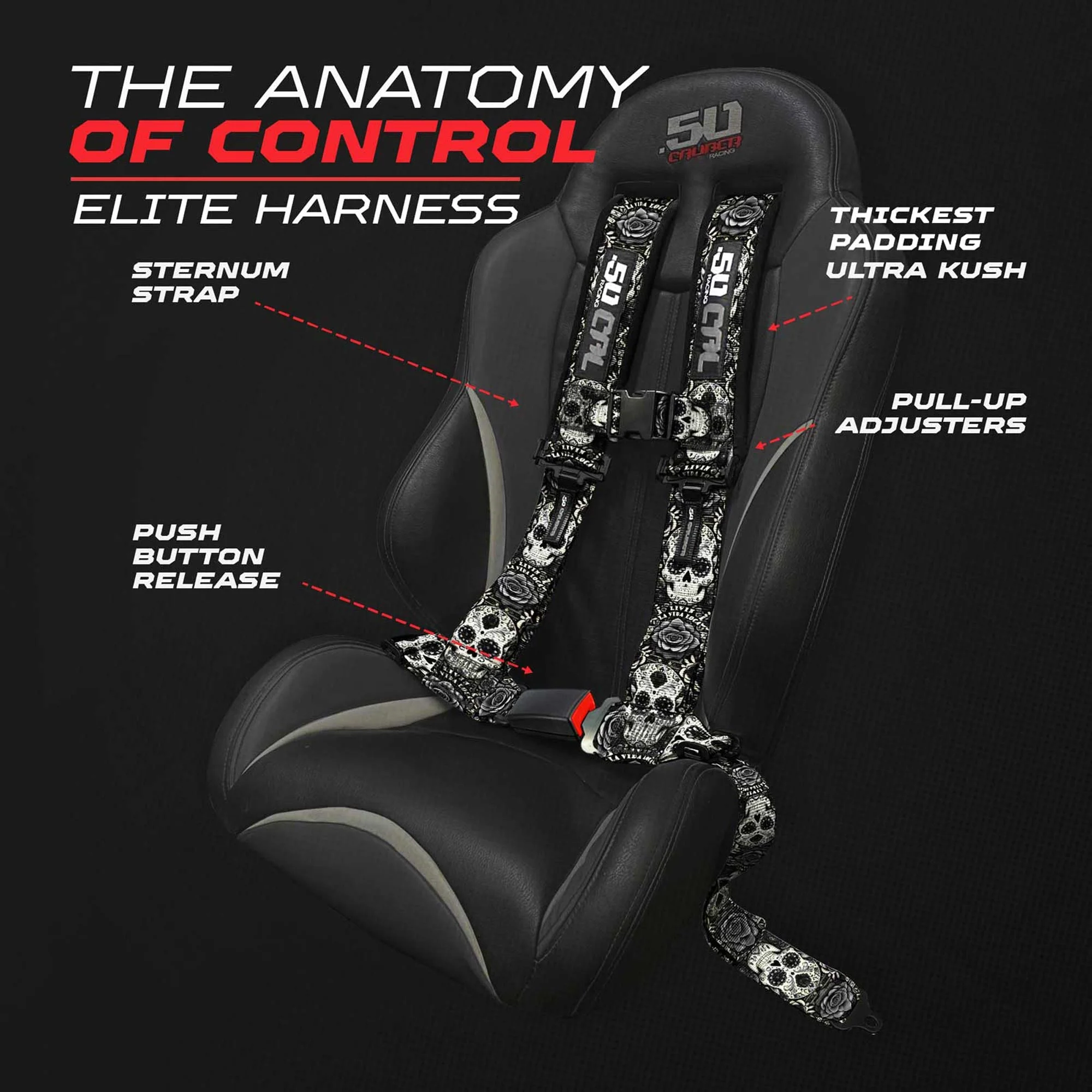50 Caliber Racing Elite Series 4-Point UTV Harness | Ultra Kush Padding + Push Button Release | 2" & 3", 7 Colors - Image 10