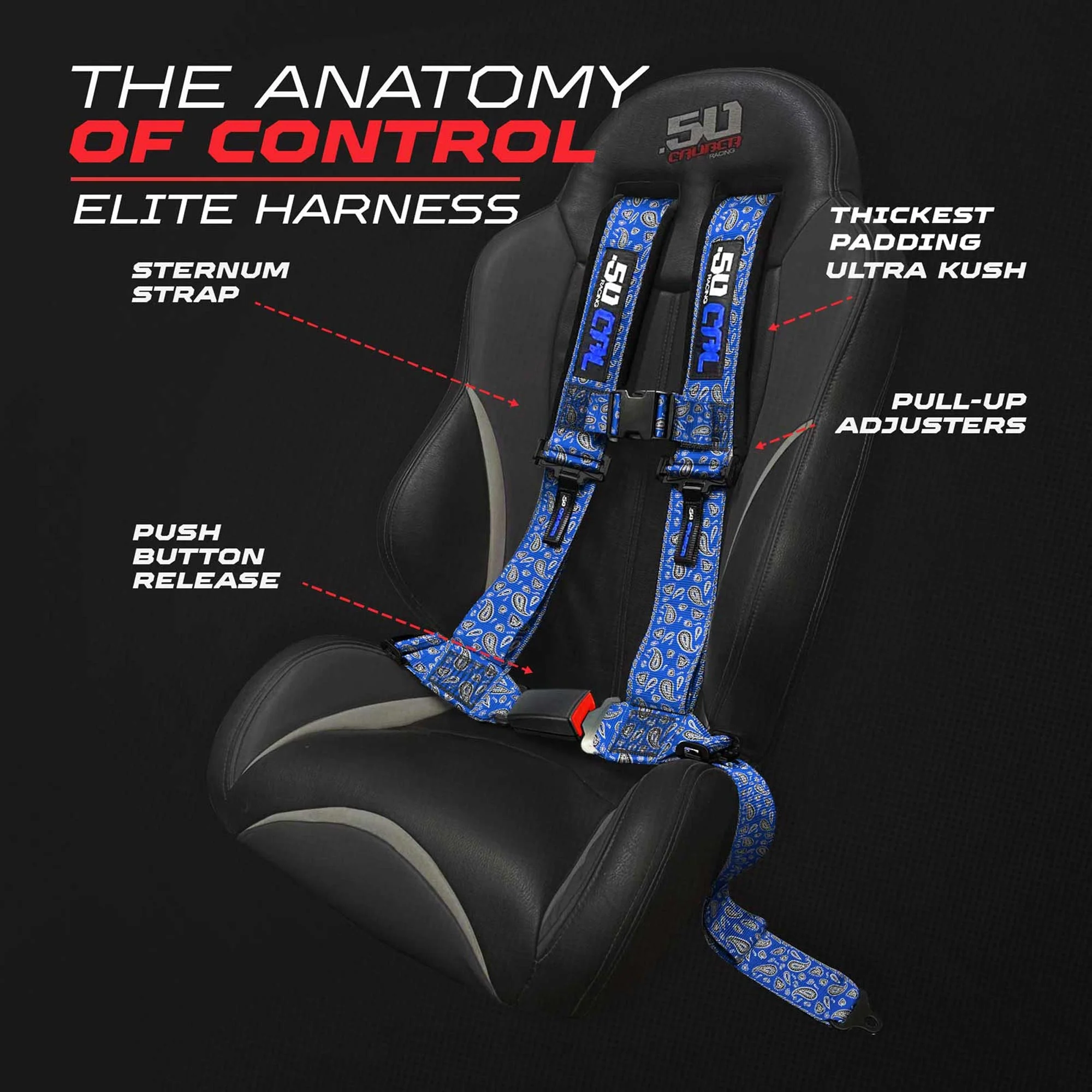 50 Caliber Racing Elite Series 4-Point UTV Harness | Ultra Kush Padding + Push Button Release | 2" & 3", 7 Colors - Image 14