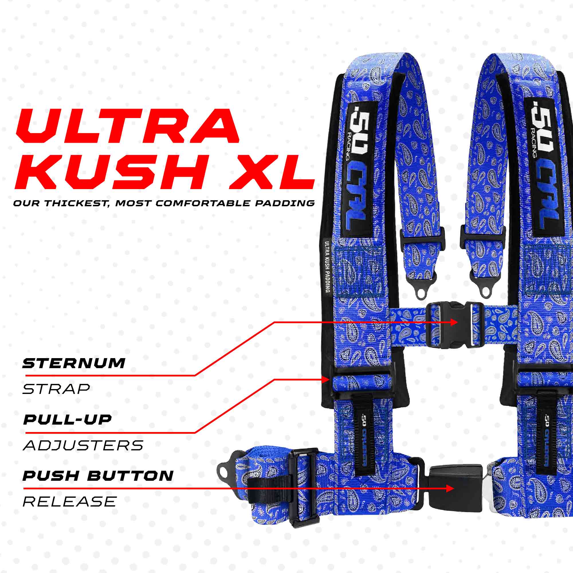 50 Caliber Racing Elite Series 4-Point UTV Harness | Ultra Kush Padding + Push Button Release | 2" & 3", 7 Colors - Image 15
