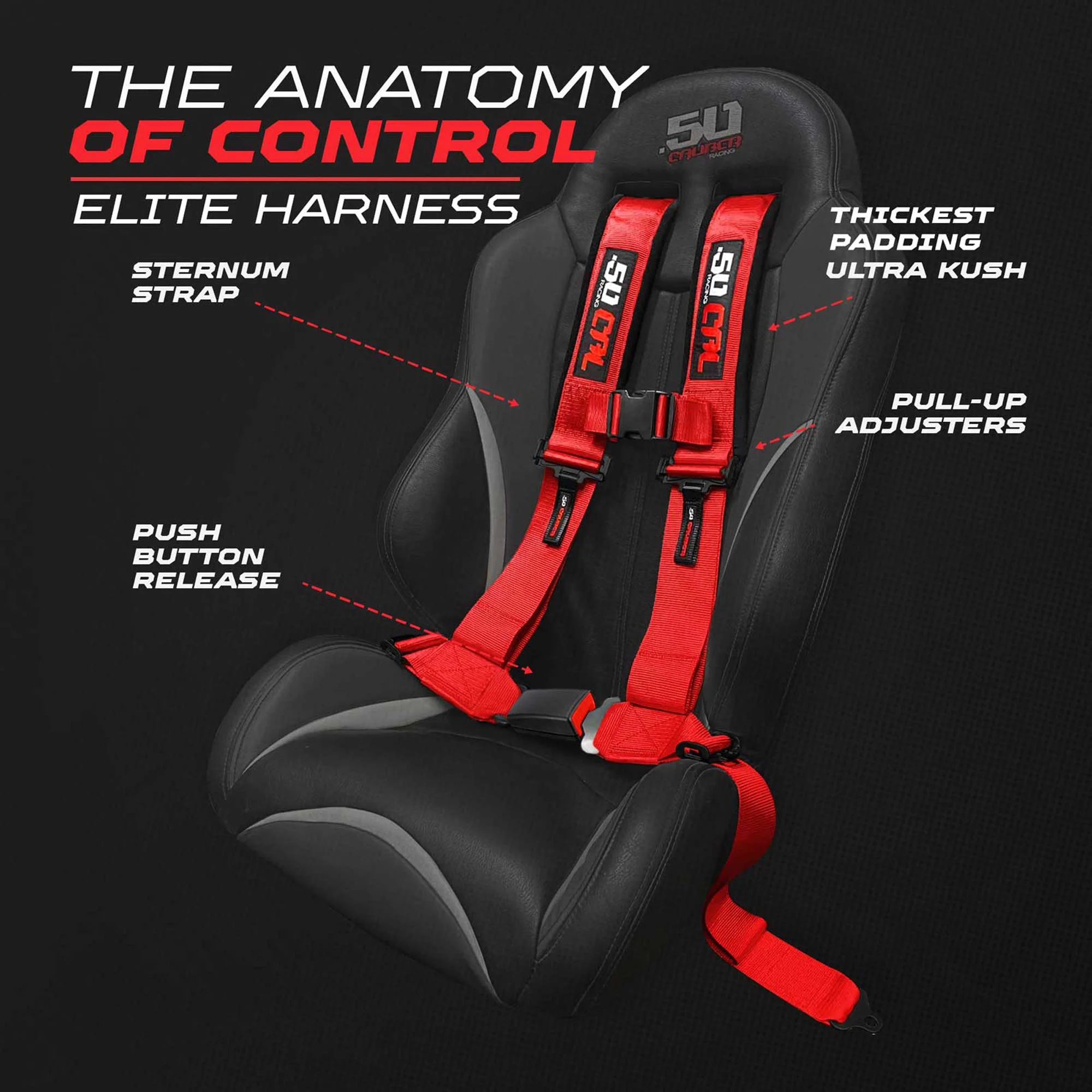 50 Caliber Racing Elite Series 4-Point UTV Harness | Ultra Kush Padding + Push Button Release | 2" & 3", 7 Colors - Image 18