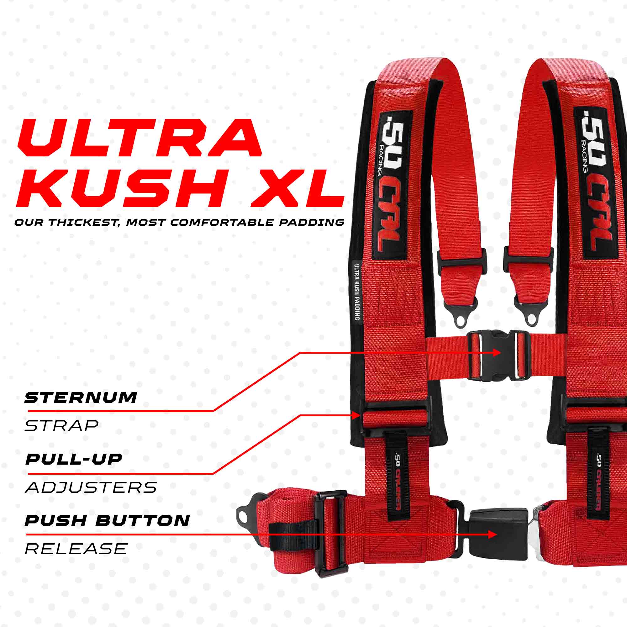 50 Caliber Racing Elite Series 4-Point UTV Harness | Ultra Kush Padding + Push Button Release | 2" & 3", 7 Colors - Image 19