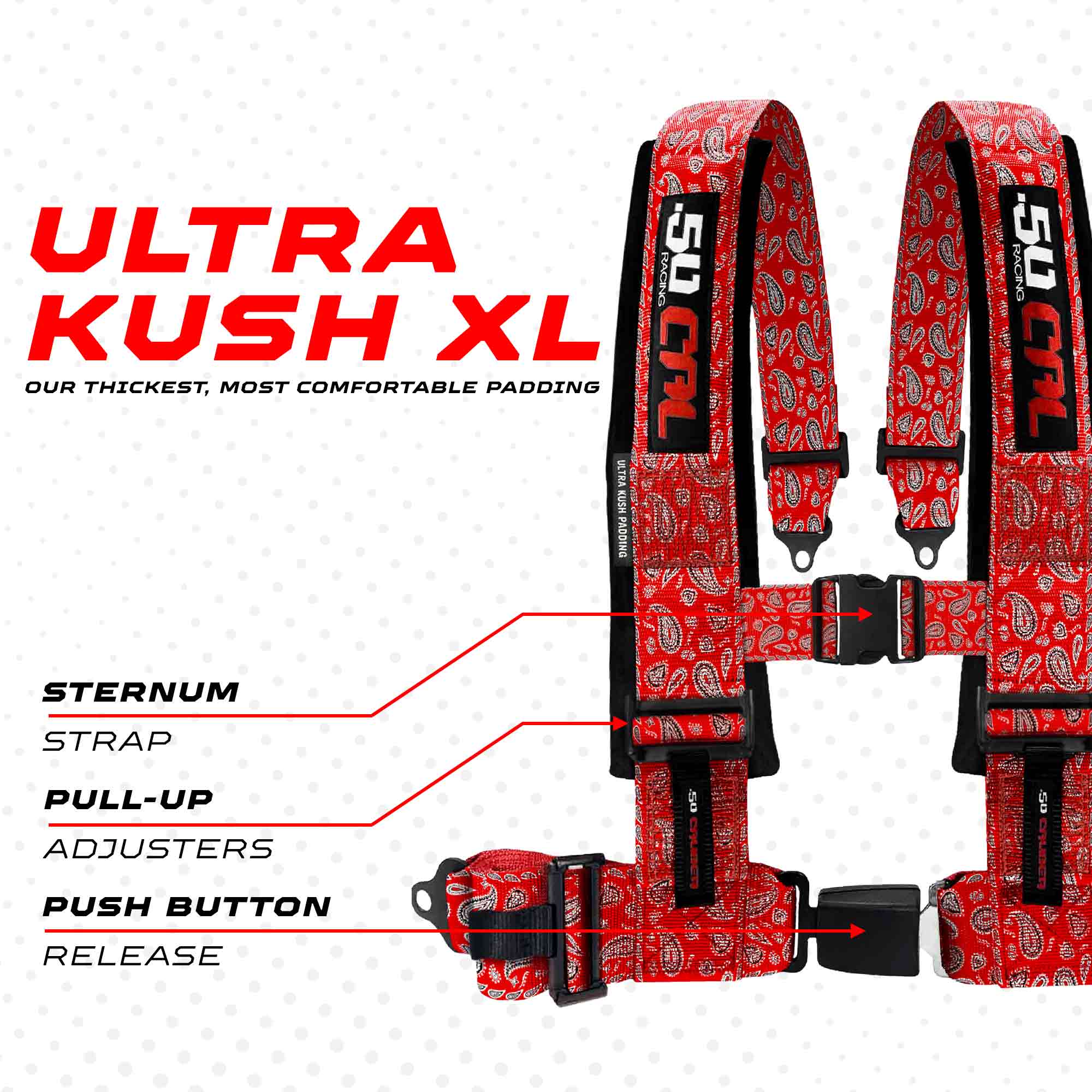 50 Caliber Racing Elite Series 4-Point UTV Harness | Ultra Kush Padding + Push Button Release | 2" & 3", 7 Colors - Image 23
