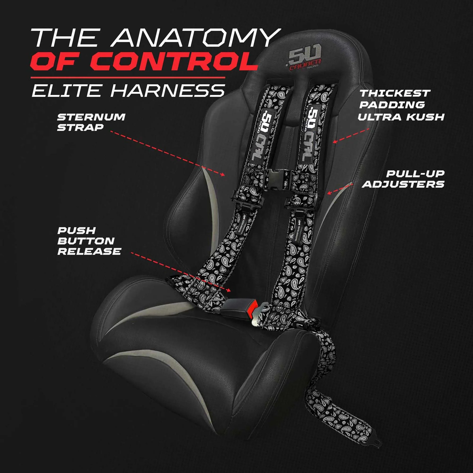 50 Caliber Racing Elite Series 4-Point UTV Harness | Ultra Kush Padding + Push Button Release | 2" & 3", 7 Colors - Image 6