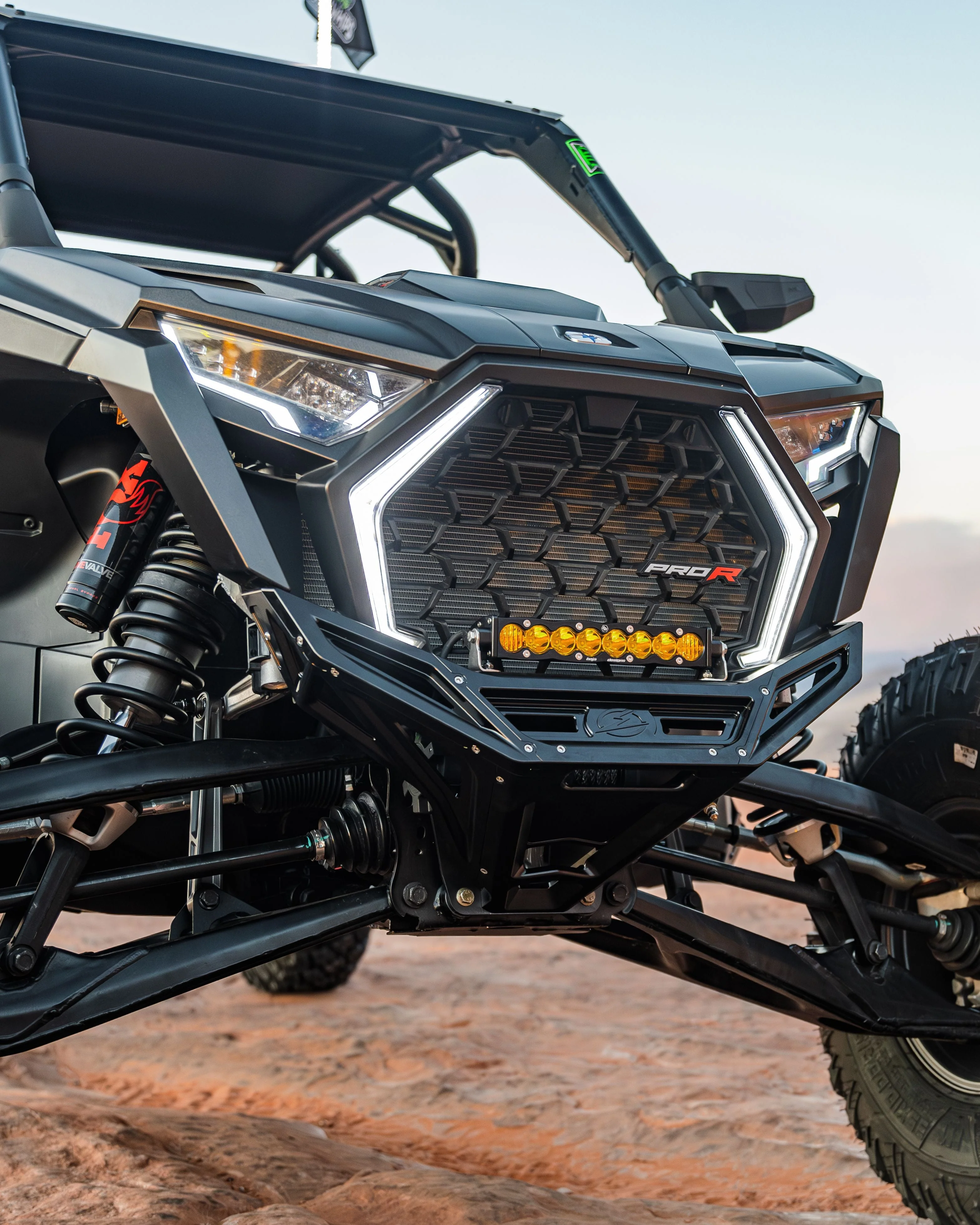 2022-2025 Polaris RZR Pro R, Pro S, Turbo R Machined Billet Front Winch Bumper (Black Anodize) - Image 2