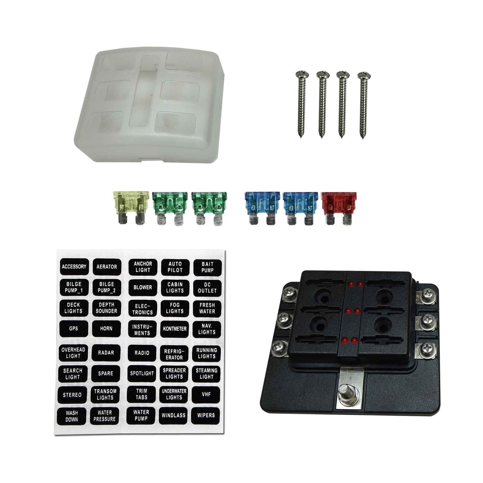6 Way 12V Circuit Screw Fuse Block - LED Indicators - Image 2