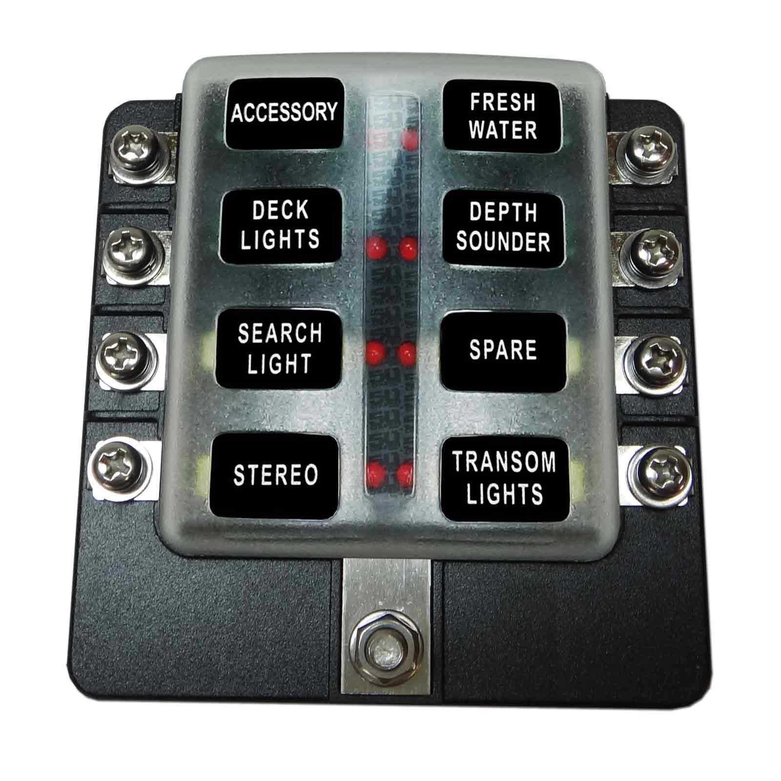8 Way Fuse Block - Ring Terminals - LED Indicators - Image 4