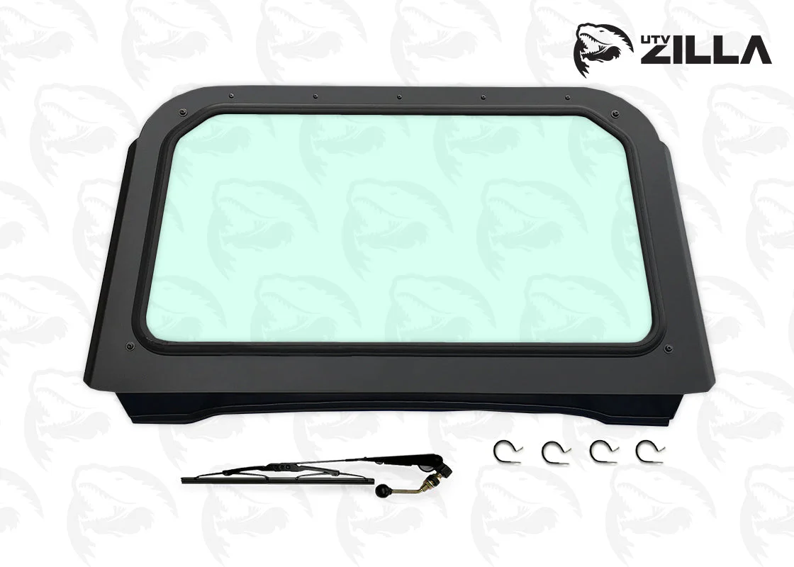 Black RZR 570, 800, XP900 Full Glass Windshield with Wiper - Enhanced Visibility + Durable Safety (2009-2018)
