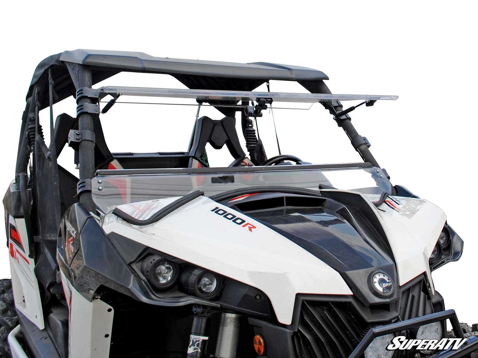 SuperATV Can-Am Maverick Scratch Resistant Flip Windshield - Year-Round Versatility + Superior Durability (2013-2018, Max, Turbo Models)