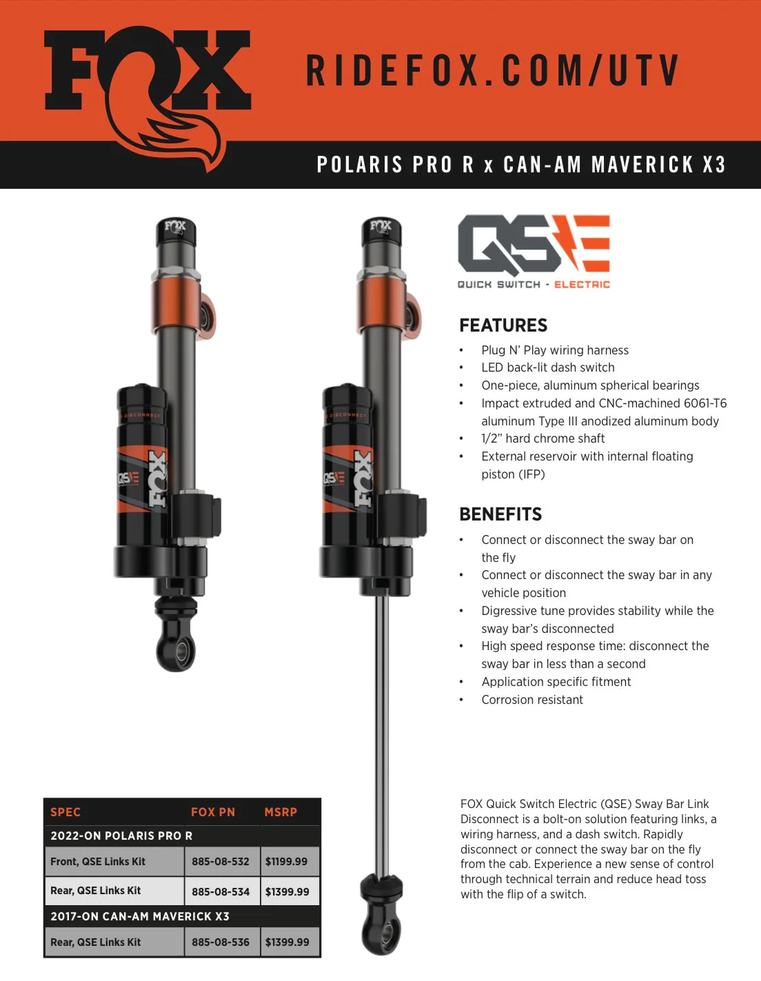 Shock Therapy FOX QSE Sway Bar Link Disconnect - Image 2