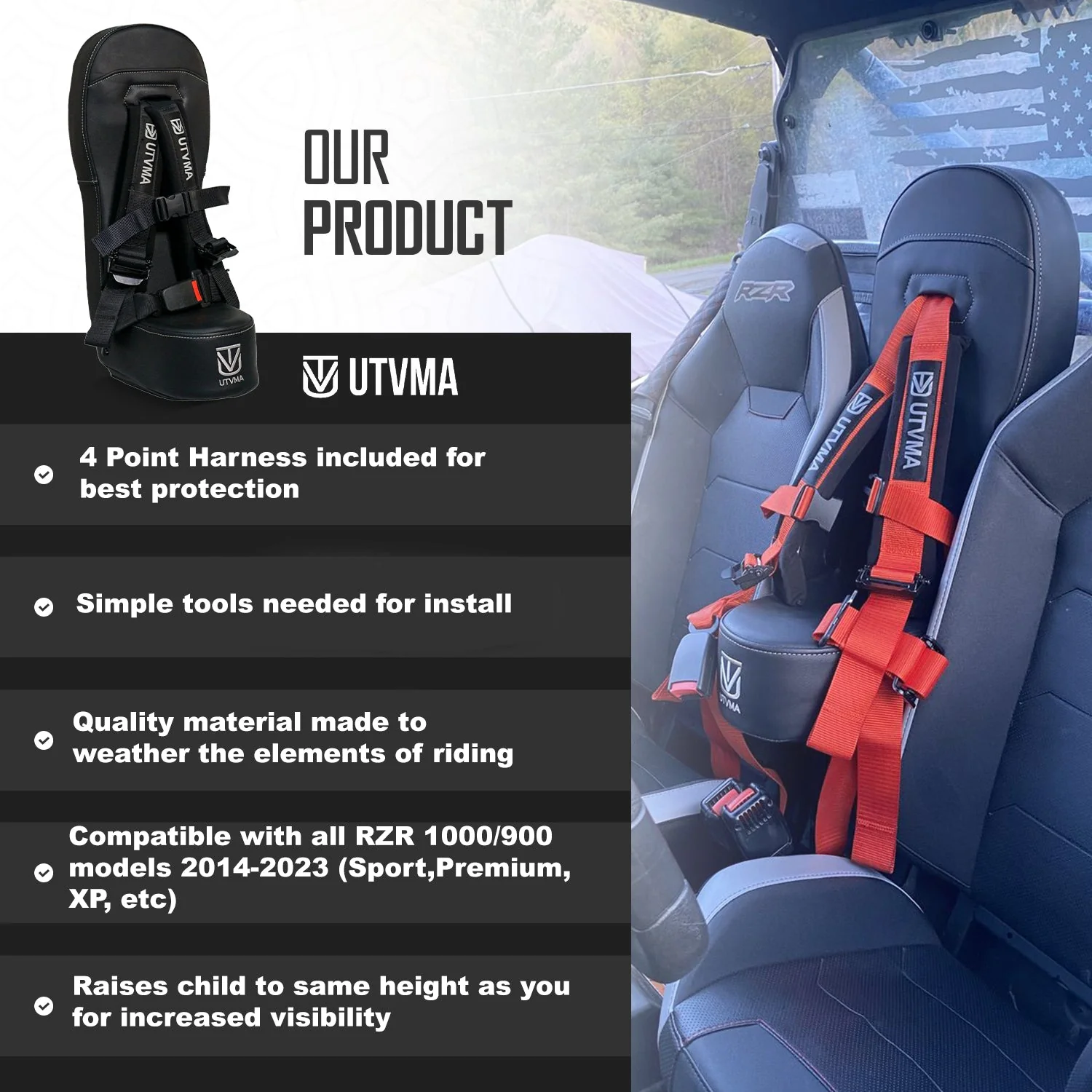 RZR 1000 Bump Seat with Harness - Fits 2014-2023 Models - Image 6