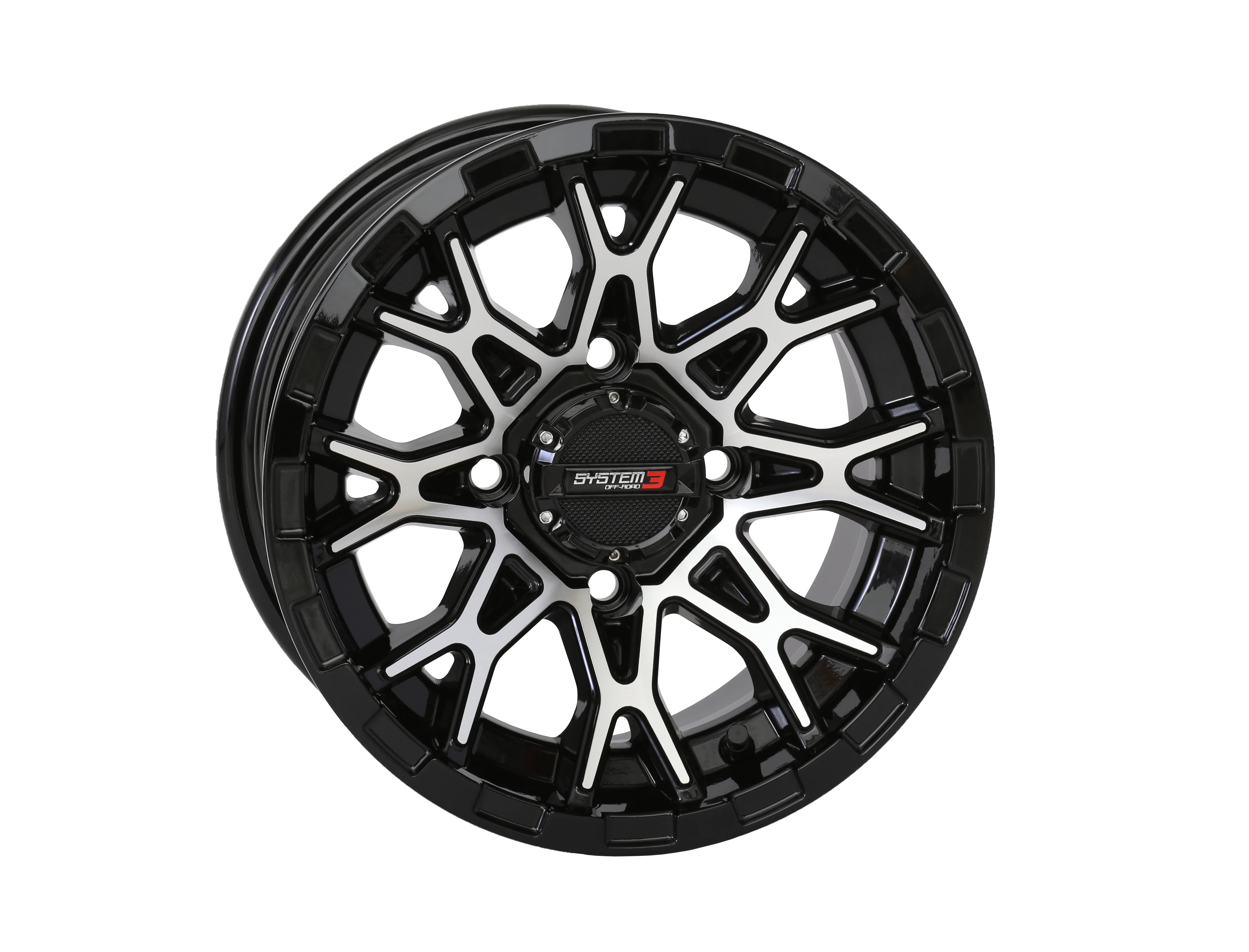 ST6 Wheel 14x7 4+3 (+10mm) 4/156 Gloss Black/Machined - Heavy-Duty + Aggressive Style (Universal)