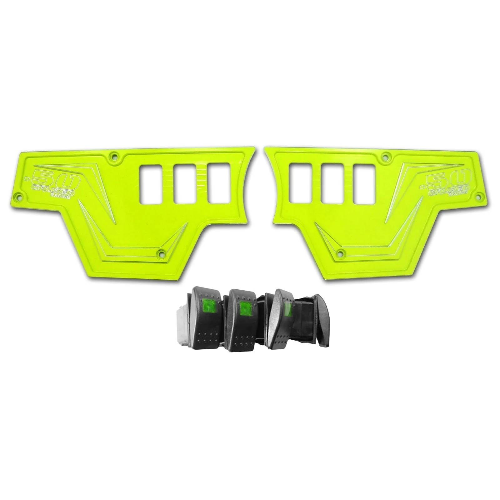 Polaris RZR XP1000 6 Switch Billet Dash Panel - CNC 6061 Aluminum + 4 Illuminated Switches (Lime Squeeze)